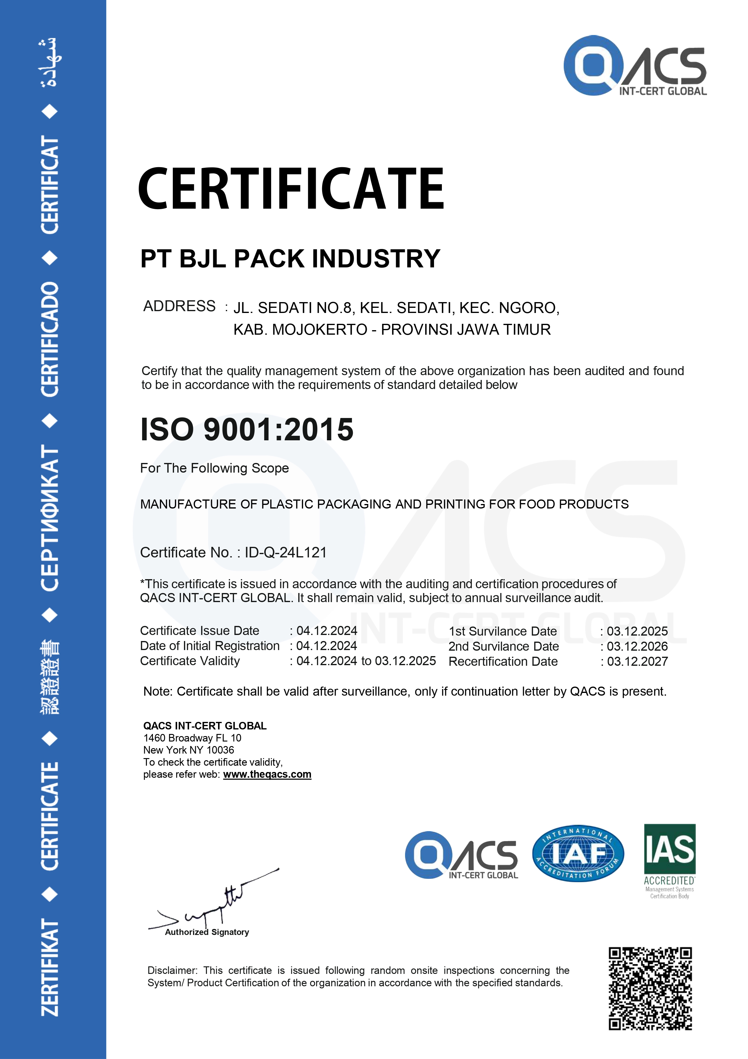 ISO 9001:2015 Certificate